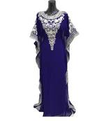 Blue georgette aari work stones and beads embellished islamic style arabian look party wear farasha
