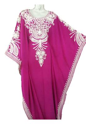 Pink georgette aari work stones and beads embellished islamic style arabian look party wear farasha 1
