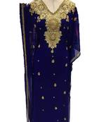 Blue georgette zari work stones and beads embellished islamic style arabian look party wear farasha