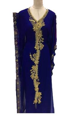 Blue georgette zari work stones and beads embellished islamic style arabian look party wear farasha 1