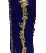 Blue georgette zari work stones and beads embellished islamic style arabian look party wear farasha