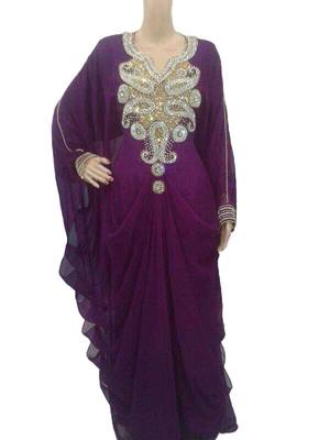 Purple georgette zari work stones and beads embellished islamic style arabian look party wear farasha 1