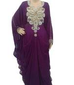 Purple georgette zari work stones and beads embellished islamic style arabian look party wear farasha