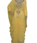 Yellow georgette zari work stones and beads embellished islamic style arabian look party wear farasha