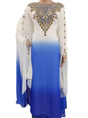 Multicolor georgette zari work stones and beads embellished islamic style arabian look party wear farasha 1