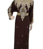 Brown georgette zari work stones and beads embellished islamic style arabian look party wear kaftan