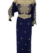 Blue georgette zari work stones and beads embellished islamic style arabian look party wear kaftan