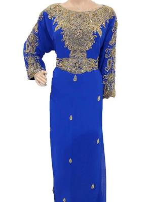 Blue georgette zari work stones and beads embellished islamic style arabian look party wear farasha 1