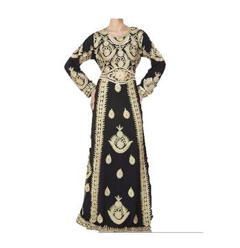 Black georgette aari work stones and beads embellished islamic style arabian look party wear kaftan 1
