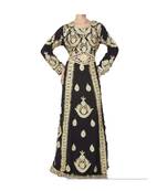 Black georgette aari work stones and beads embellished islamic style arabian look party wear kaftan