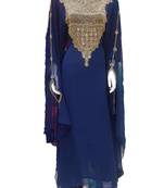 Blue georgette zari work stones and beads embellished islamic style arabian look party wear farasha