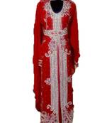 Red georgette zari work stones and beads embellished islamic style arabian look party wear kaftan
