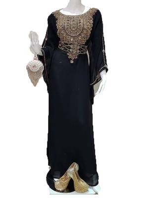 Black georgette zari work stones and beads embellished islamic style arabian look party wear farasha 1