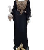 Black georgette zari work stones and beads embellished islamic style arabian look party wear farasha