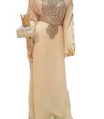 Beige georgette zari work stones and beads embellished islamic style arabian look party wear farasha