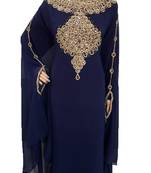 Blue georgette zari work stones and beads embellished islamic style arabian look party wear farasha