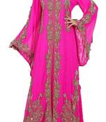 Pink georgette zari work stones and beads embellished islamic style arabian look party wear kaftan
