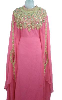Pink georgette zari work stones and beads embellished islamic style arabian look party wear farasha 1