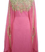 Pink georgette zari work stones and beads embellished islamic style arabian look party wear farasha