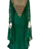 Green georgette zari work stones and beads embellished islamic style arabian look party wear farasha