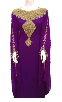Purple georgette zari work stones and beads embellished islamic style arabian look party wear farasha 1