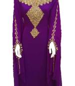 Purple georgette zari work stones and beads embellished islamic style arabian look party wear farasha