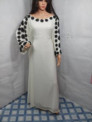 White georgette zari work stones and beads embellished islamic style arabian look party wear farasha 1