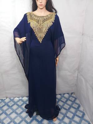 Blue georgette zari work stones and beads embellished islamic style arabian look party wear farasha 1