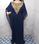 Blue georgette zari work stones and beads embellished islamic style arabian look party wear farasha