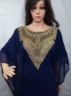 Blue georgette zari work stones and beads embellished islamic style arabian look party wear farasha 2