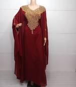 Red georgette zari work stones and beads embellished islamic style arabian look party wear farasha