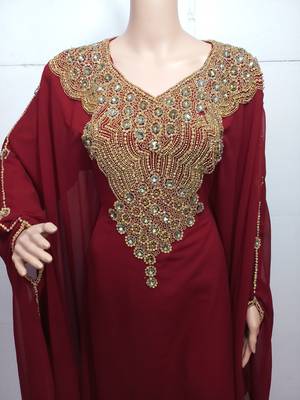 Red georgette zari work stones and beads embellished islamic style arabian look party wear farasha 2