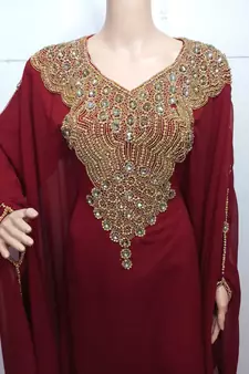 Red georgette zari work stones and beads embellished islamic style arabian look party wear farasha