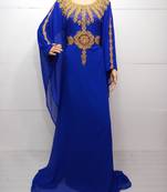 Blue georgette zari work stones and beads embellished islamic style arabian look party wear farasha