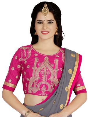 Grey embroidered georgette saree with blouse 3