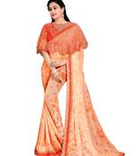 Peach printed georgette saree with blouse