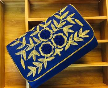 Embroidred Raw silk fabric clutch 1