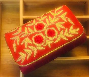 Embroidred Raw silk fabric clutch 1