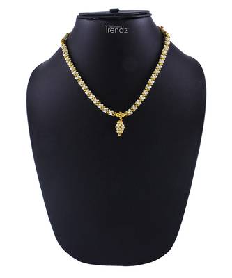 Traditional Handmade Jewellery White And Golden Crystal Golden Pendal Alloy Necklace For Womens And Girls 1