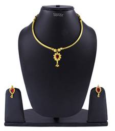Traditional Handmade Jewellery Chandrakor Thushi & Red Crystal Pendal