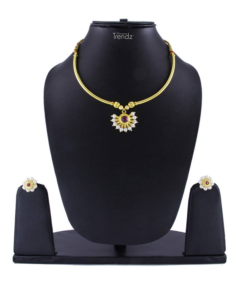 Traditional Handmade Thushi And White Crystal Pendal Jewellery Necklace And Earring Set For Womens And Girls