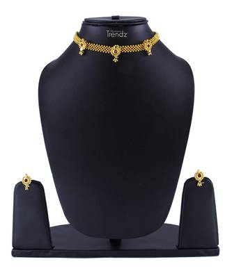 Traditional Handmade 24K Gold Plated Jewellery Short Necklace/Haar And Earring Set For Women And Girls 1