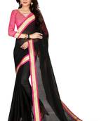 Black plain chanderi saree with blouse
