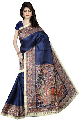 Blue Printed Khadi Saree With Blouse 1