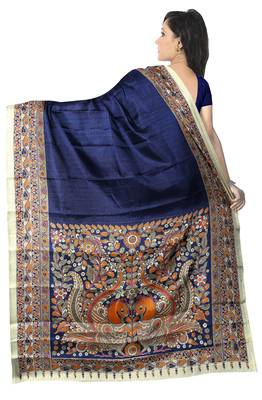 Blue Printed Khadi Saree With Blouse 2
