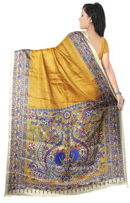 Mustard printed khadi saree with blouse 2
