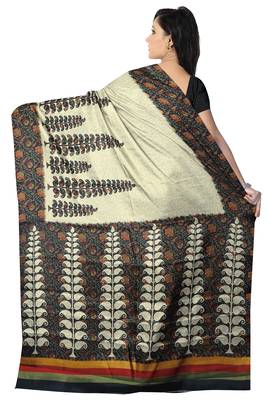 Black Printed Manipuri Silk Saree With Blouse 2