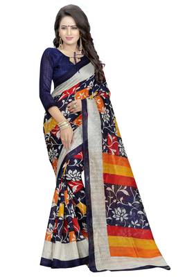 Blue printed bhagalpuri saree with blouse 1