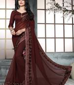 Brown embroidered georgette saree with blouse