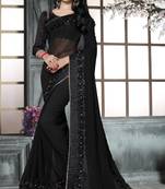 Black embroidered georgette saree with blouse